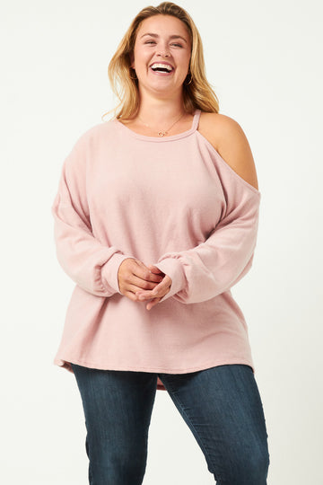HDY5028 TEAL Womens Brushed Cold Shoulder Detail Long Sleeve Knit Top Full Body